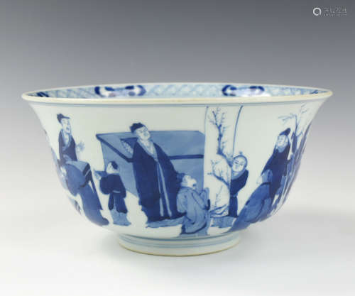 Large Blue and White Bowl w/ Figure