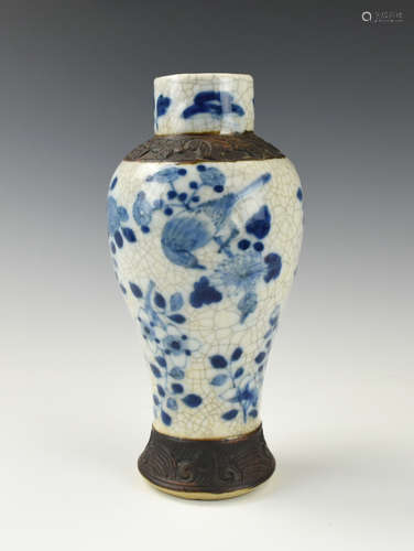 Chinese Blue & White Ge Glazed Vase