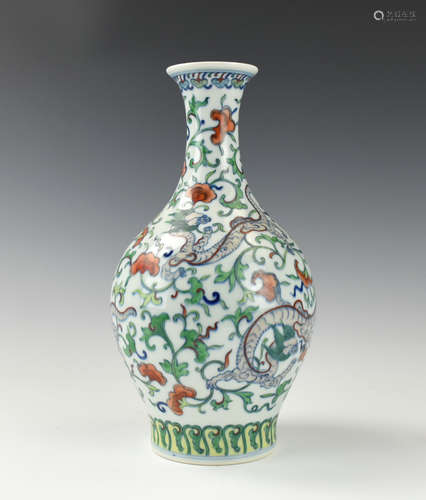 Chinese Doucai Dragon Vase w/ Yongzheng Mark