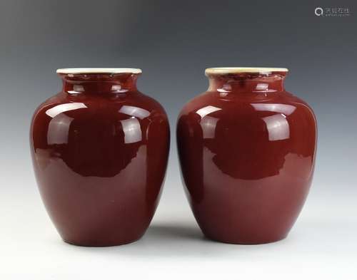 Pair of Chinese Copper-Red Glazed Jars,19th C.