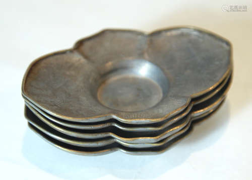 Set of Lotus Shaped Metal Trays, Da Zheng Period