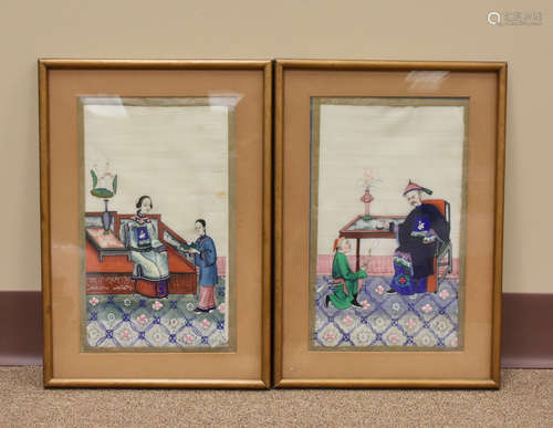 Two Chinese Painting on Pith Paper, With Frames