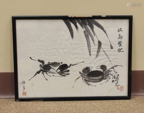 Chinese Watercolor Painting of Two Crabs by Xu Duo