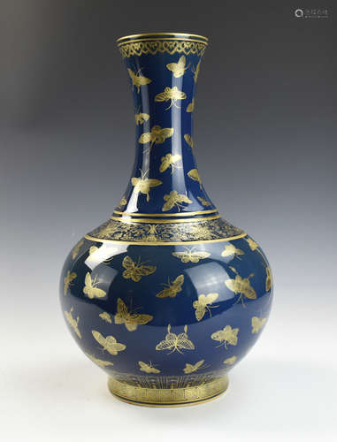 Chinese Gilt Blue Glazed Butterfly Vase