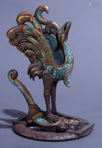 Ancient Chinese bronze phoenix figure inlaid with gold中國古代青銅錯金鳳凰
