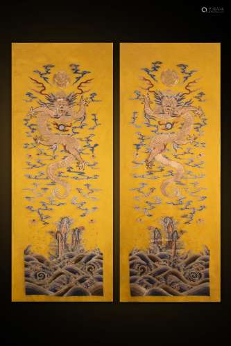A pair of ancient Chinese silk Kesi chair cover with dragon pattern一對中國古代緙絲椅披