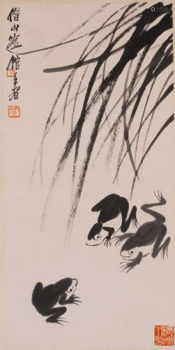Chinese painting, frogs, Qi Baishi中國古代書畫齊白石