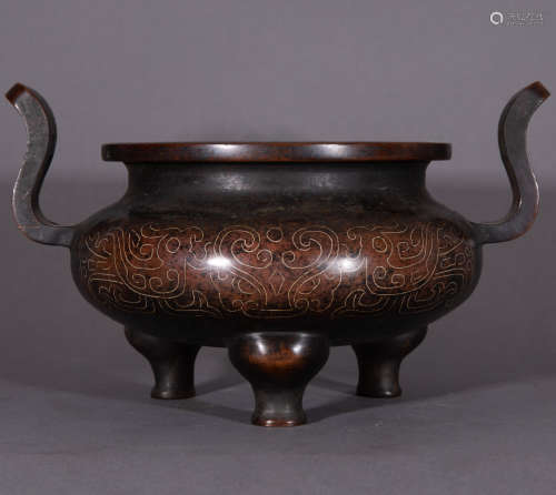 Ancient Chinese copper gilt incense burner中國古代紫銅鎏金香爐