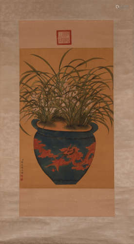 Chinese painting, flower in a flowerpot, Jiang Tingxi中國古代書畫蔣廷錫