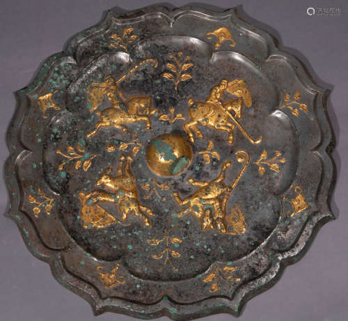 Ancient Chinese gilt bronze mirror中國古代鎏金銅鏡