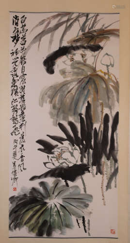 Ancient Chinese painting, lotus, Wu Changshuo中國古代書畫吳昌碩