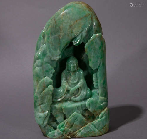 Ancient Chinese Emerald carved Buddha Statue中國古代翡翠佛像