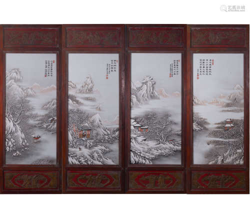 Four ancient Chinese wucai porcelain panel paintings四幅中國古代五彩瓷板畫