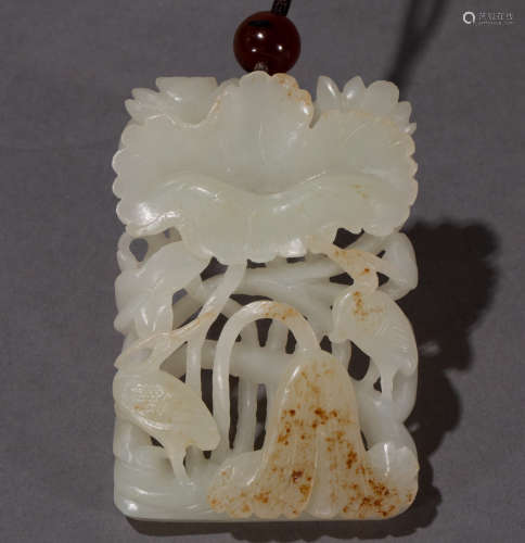 Ancient Chinese Hetian jade hollow out plate中國古代和田玉鏤空雕牌子