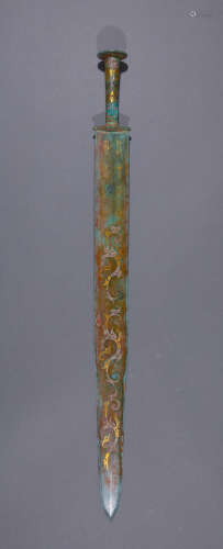Ancient Chinese bronze sword inlaid with gold中國古代錯金長劍
