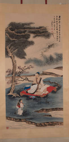 Chinese painting, master and student under trees, Zhang Daqian中國古代書畫張大千