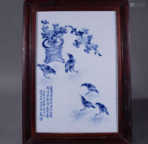ancient Chinese blue and white porcelain panel painting, birds中國古代青花瓷板畫