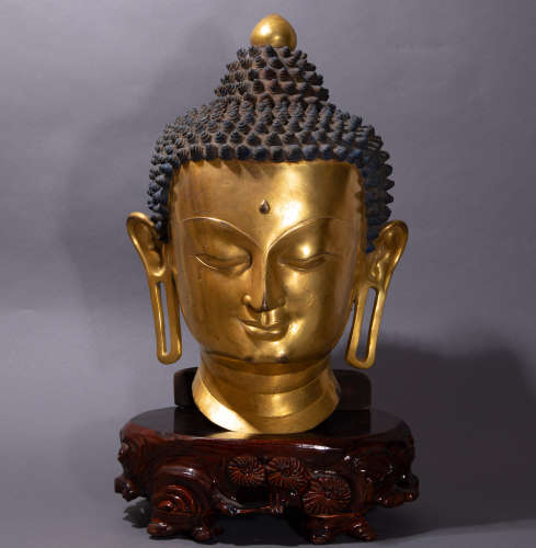 Ancient Chinese bronze gilt Buddha head中國古代銅鎏金佛頭