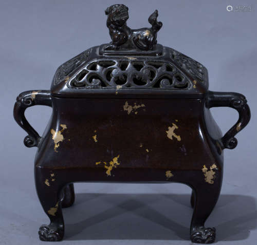 Ancient Chinese copper incense burner, gold中國古代紫銅灑金香爐