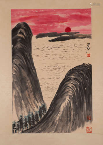 Chinese painting, sunrise, Qi Baishi中國古代書畫齊白石