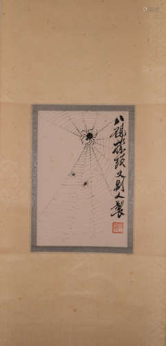 Chinese painting, spider web and spider, Qi Baishi中國古代書畫齊白石