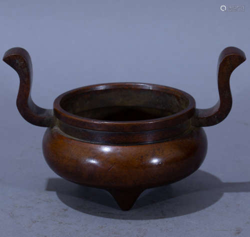 Ancient Chinese copper censer中國古代紫銅灑金香爐