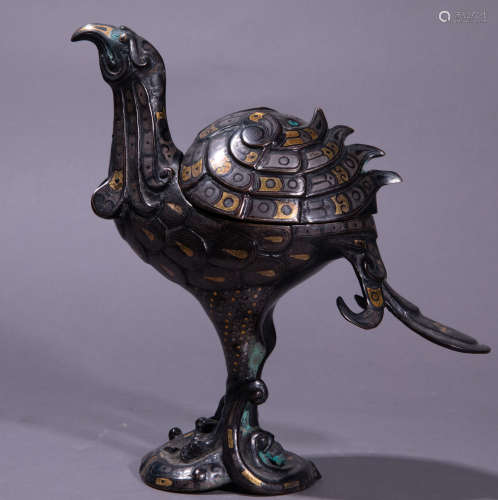 Ancient Chinese bronze bird inlaid with gold中國古代青銅錯金鳥