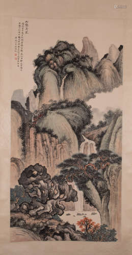 Ancient Chinese painting, waterfall, Wu Hufan中國古代書畫吳湖帆