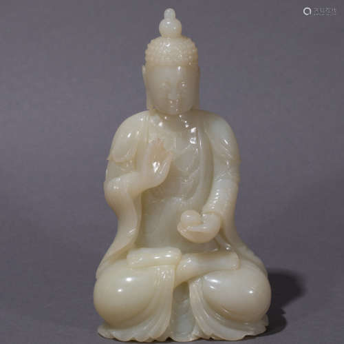 Ancient Chinese Hetian White Jade Carved Buddha Statue中國古代和田白玉雕佛像