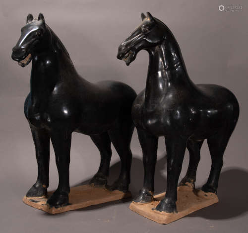 A pair of ancient Chinese black glazed horses一對中國古代黑釉馬