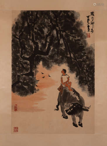 Chinese painting, cow, Li Keran中國古代書畫李可染