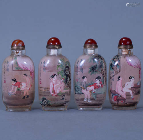 Four ancient Chinese glass snuff bottles四個中國古代琉璃鼻煙壺