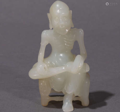 Ancient Chinese Hetian White Jade Carved Arhat Statue中國古代和田白玉雕羅漢坐像