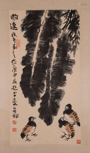 Chinese painting, chickens, Li Kuchan中國古代書畫李苦禪