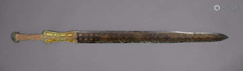Ancient Chinese Jade Handle Bronze Sword inlaid with gold中國古代玉柄青銅錯金長劍