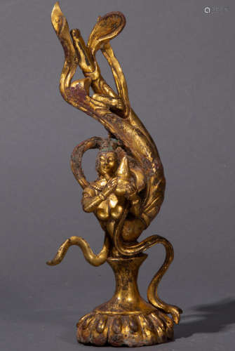 Ancient Chinese gilt bronze flying lady中國古代銅鎏金飛天