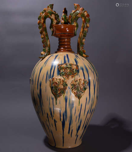 Ancient Chinese Tang tri-colour glazed double dragon 