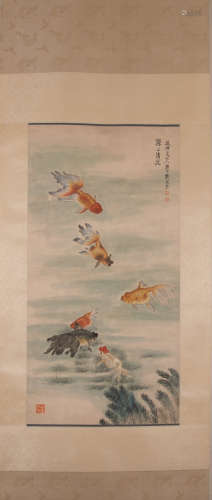 Chinese painting, GOLDEN FISHES, Liu Kuiling中國古代書畫劉奎齡