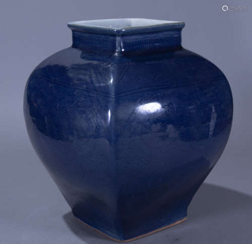 ancient Chinese blue glazed square bottle中國古代藍釉方瓶