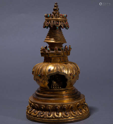 Ancient Chinese bronze gilt stupa中國古代銅鎏金佛塔
