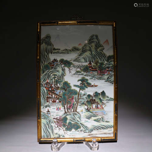 粉彩山水纹饰瓷板画 Pastel landscape pattern porcelain plate painting