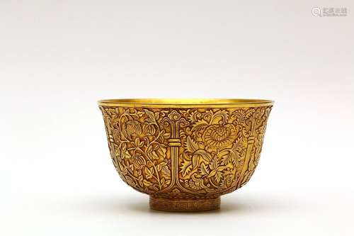 铜鎏金簪花杯碟 Bronze gilded gold Zan flower cup and dish