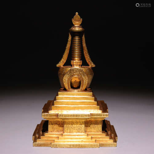 铜鎏金佛塔 Bronze gilded pagoda