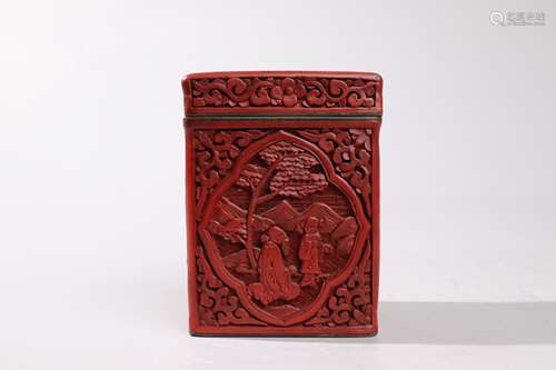 大漆雕人物茶叶罐 Tea pot of figures carved in lacquer