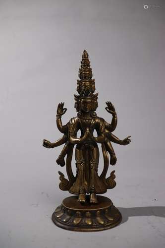 铜鎏金八臂释迦摩尼像 Bronze gilded eight armed Sakyamuni statue