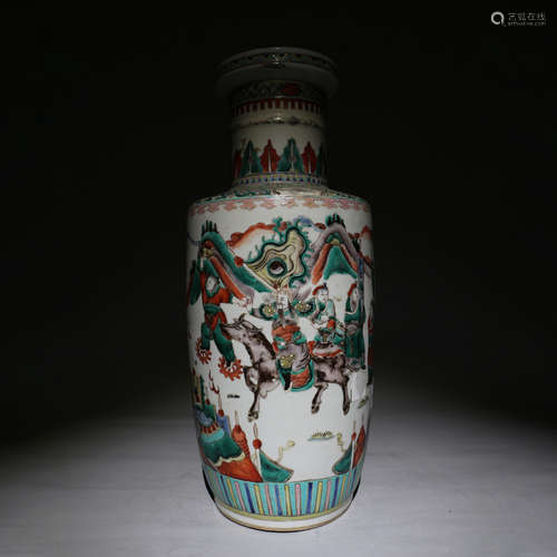 粉彩刀马人物棒槌瓶 Pastel knife, horse figure, mallet bottle