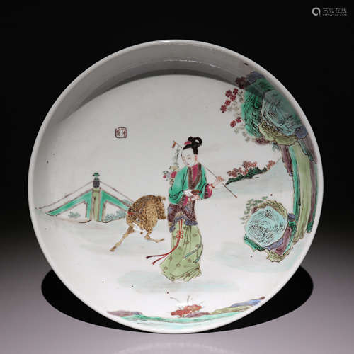 粉彩人物山水纹饰盘 Pastel figure landscape decoration plate