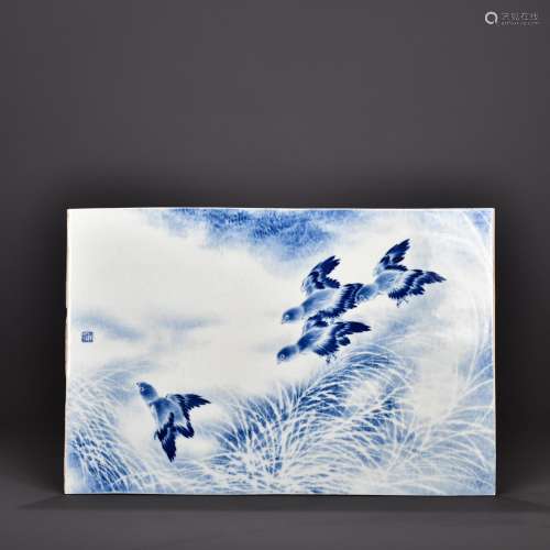 青花卢雁图瓷板 Blue and white luyantu porcelain plate