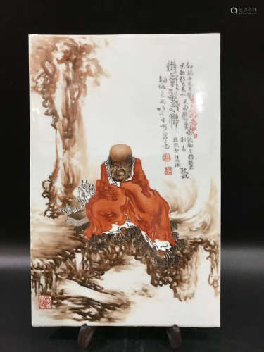 矾红人物像瓷板画 Fanhong figure porcelain plate painting
