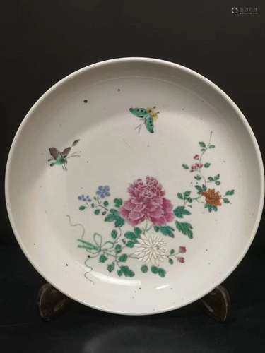 粉彩花卉盘 Pink flower plate